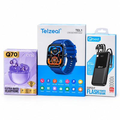 🔥 عرض كويست 3 في 1
⌚ Telzeal TEL1 + 🎧 Q70 CYXG + 🔋 Qbest Flash Power Bank