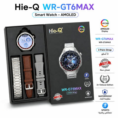 ساعة Hie-Q WR-GT6MAX الذكية – شاشة AMOLED – 3 أساور